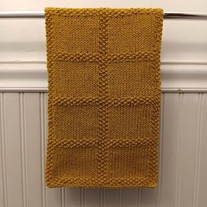 Hand Crafted Handknit Mustard Yellow Textured Windowpane Design Hand Towel